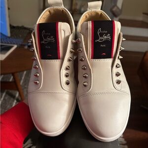 Christian Louboutin White and Red Studded Sneakers